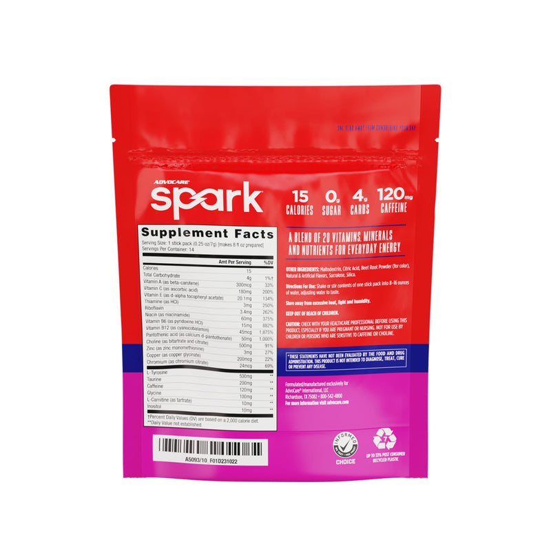 [Australia] - AdvoCare Spark Vitamin & Amino Acid Supplement - Focus & Energy Supplement Mix - Powdered Energy Supplement Mix - Powder Supplement Mix - Amino Acids - Fruit Punch - 14 Stick Packs 14 Servings (Pack of 1) 