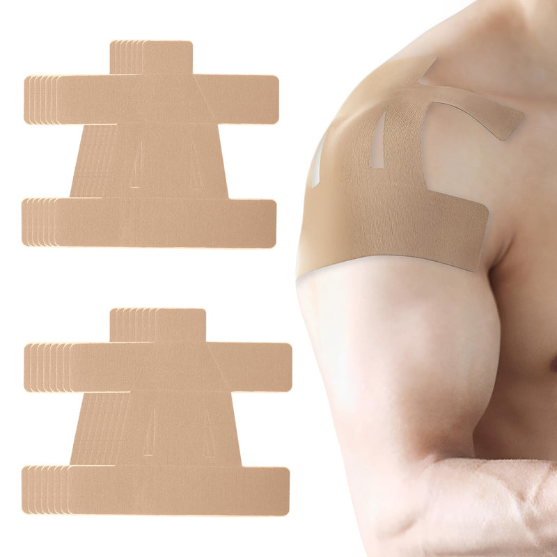 20PCS Kinesiology Tape for Shoulder, Kinesiology Tape Precut Strips for Shoulder Support Support & Stability, Waterproof Breathable Elastic Sports Shoulder Tape for Pain Relief, Athletic Tape, Beige