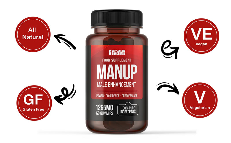 MANUP Male Gummies, 1265mg per Serving, with Maca, Vitamin B6, B12, Ashwagandha, L-Arginine, Tribulus Terrestris, Pack of 60