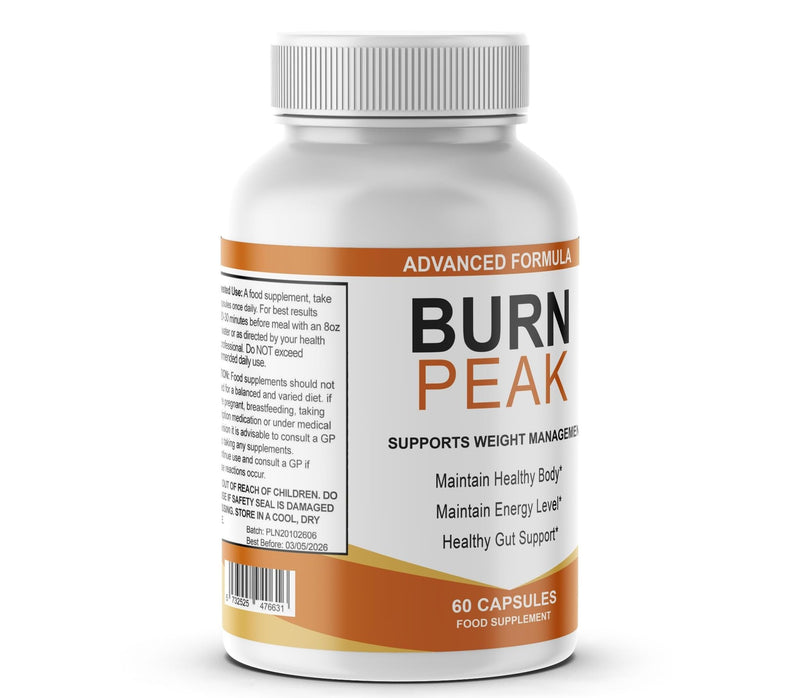 Burn Peak - Supports Weight Management, Energy & Body Balance | Non-GMO, Made in GMP Facilities/Vegan/New & Sealed / 60 Capsules