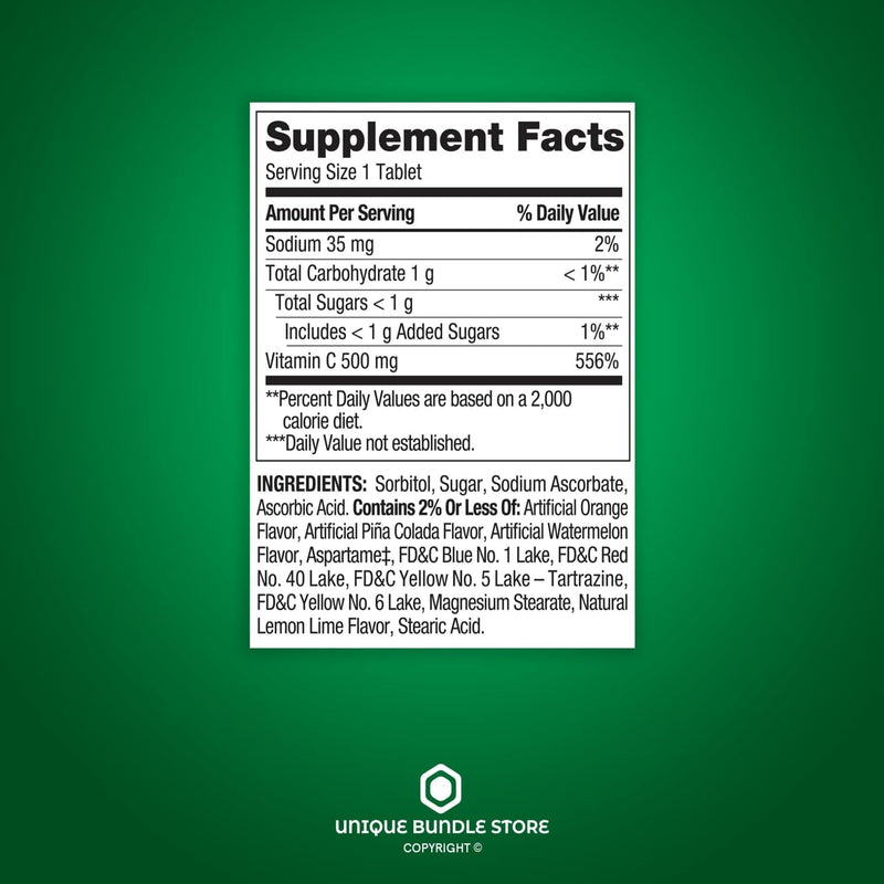 Vitamin C 500mg, Tropical Fruit Flavor 200 Count Tablets, Chewable Vitamin C, Dietary Supplement + 7 Day Pill Organizer Included (Pack of 2)