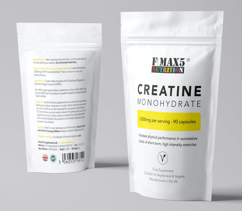 Creatine 3000mg (per Serving) - 90 Micronised Creatine Monohydrate 750mg Vegan Capsules - UK Made 90 count (Pack of 1)