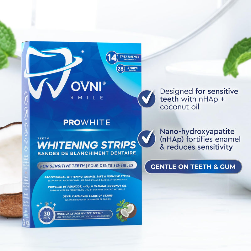 PROWHITE Whitening Strips for Sensitive Teeth – Fast 30 Minutes, Enamel-Safe, Non-Slip Whitening Kit with Coconut Oil nHAp & Mint, 28 Strips 14 Treatments