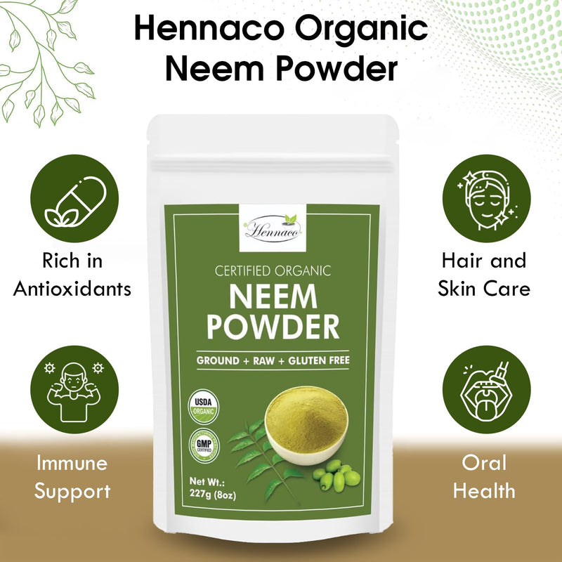 [Australia] - Organic Neem Powder| Ayurvedic Herb for Skin and Hair | Resealable Zip Lock Pouch | USDA Organic| Pure & Natural Neem Powder for Drinking| Dried Neem Leaves Powder| 227 Grams (8 OZ) 8.01 Ounce (Pack of 1) 