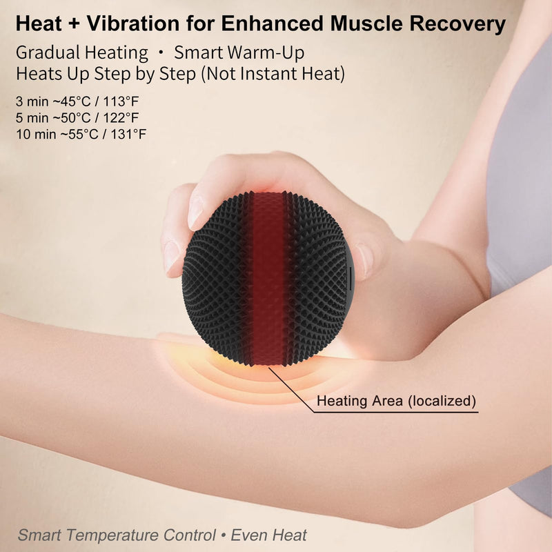 Vibrating Massage Ball with Heat, 7 Modes, Memory, Myofascial Release, Deep Tissue Muscle Recovery Ball for Trigger Point Massage - Foot, Neck, Leg, Back & Hip Flexor Release Tool (Black) Black