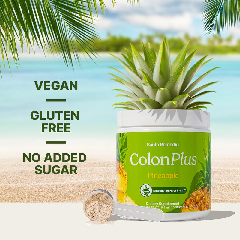 [Australia] - Santo Remedio Colon Plus, Colon Cleanser, Dietary Psyllium Husk Fiber and Probiotics Supplement, 30 Servings, Pineapple Flavor 