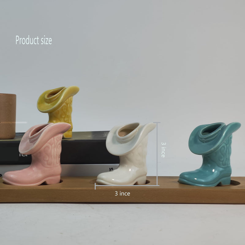 [Australia] - Cowboy Boot Match Holder With Striker - Ceramic cowgirl boots coastal Western home decor aesthetic, Matchesboxes For pink Bathroom Bedroom Glossy White 