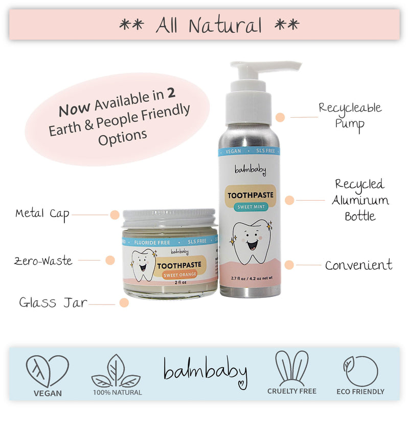 [Australia] - BALM! Baby Kids All Natural Fluoride Free Toothpaste with Xylitol, SLS Free, Vegan, Gluten Free, BPA Free, Zero Waste, Mint, 2 fl oz 
