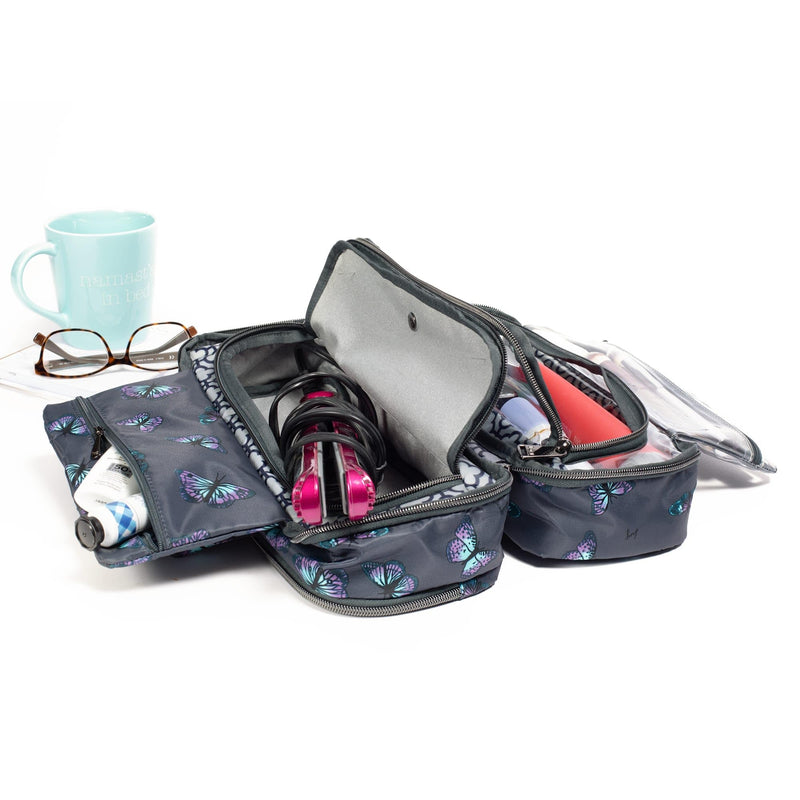 Lug Flatbed Slim Cosmetic Case for Women – Travel Toiletry Organizer with Multiple Compartments, Lightweight Water-Resistant Polyester – Resort Black