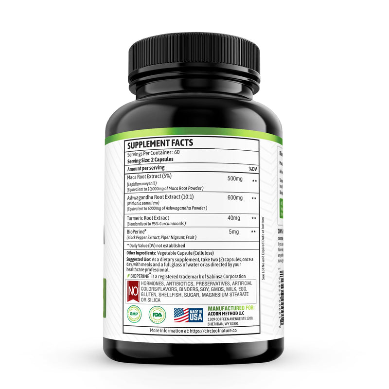 [Australia] - Maca Root 10,000 mg, Ashwagandha 6000mg Extract, Capsules for Men & Women with Turmeric Curcumin and Bioperine 120 Capsules Made in USA 