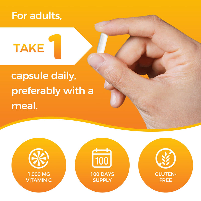 Vitamin World Vitamin C 1000 mg with Bioflavonoids, 100 Capsules | Immune Support, Antioxidant Protection, Vitamin C Supplement for Collagen Production, Bone & Skin Health, Gluten Free