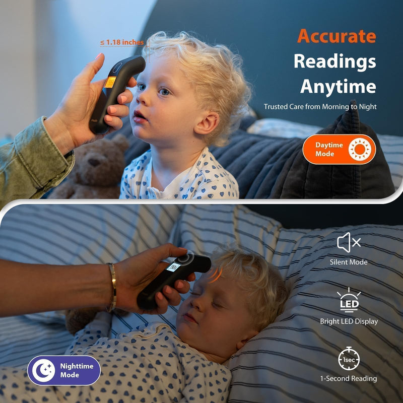 [Australia] - iHealth Touchless Thermometer for Adults and Kids, Color-Coded Alert & Silent Mode, 1-Second Accurate Fever Check, Portable for Home, Travel Use - PT2L Black 