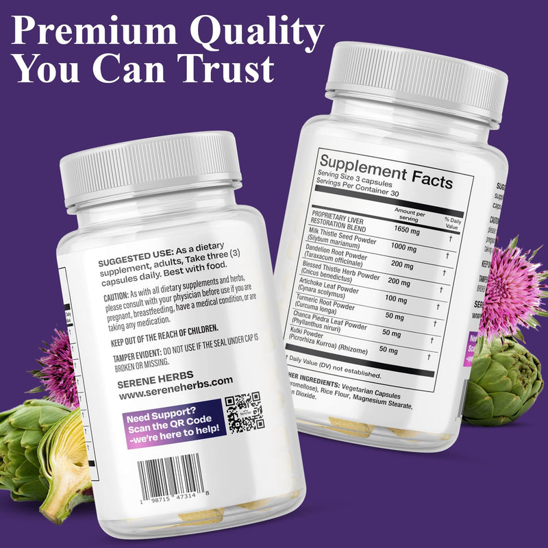 [Australia] - Serene Herbs Liver Cleanse Detox & Repair Formula ‚Äì Pure Health Liver Support with Milk Thistle, Artichoke & Dandelion Root for Fatty Liver & Liver Health Herbal Detox Supplement Capsules (60 Count) 