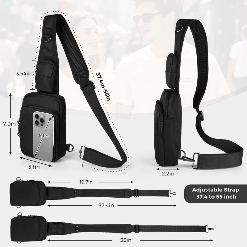 Sling Bag, Crossbody Bag with Zipper Lock, RFID Blocking & Water Resistant for Men and Women Black