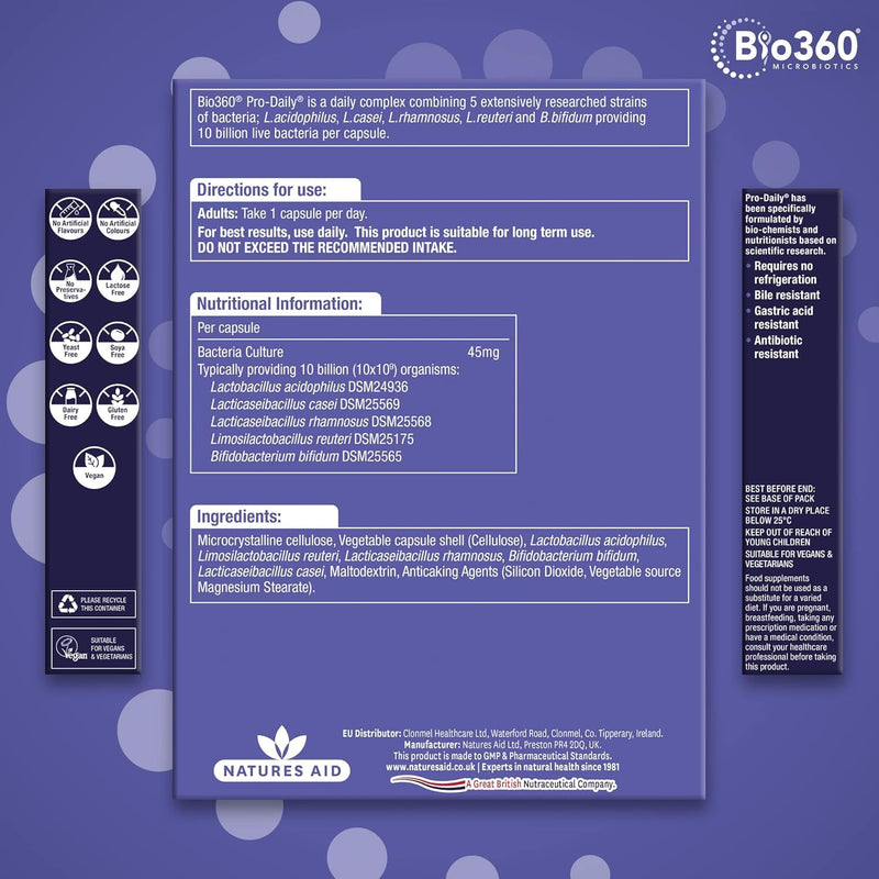 Natures Aid Bio360 Pro-Daily (10 Billion Bacteria) 30 Capsules (Pack of 5)