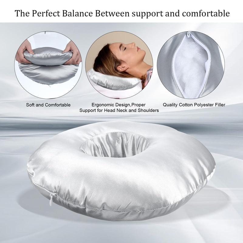 [Australia] - Ear Piercing Pillow, Silky Satin Piercing Pillow for Side Sleepers Ear Guard Protector Round Ear Pillows with Holes for Ear Pain Relief Sleeping Pressure Sore (Gray) 