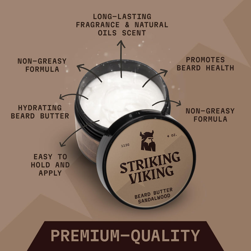 [Australia] - Striking Viking Beard Butter - Non-Greasy Beard Butter for Men with Natural Ingredients 4oz - Keep your beard hydrated & refreshing with Beard Cream (Sandalwood) Sandalwood 
