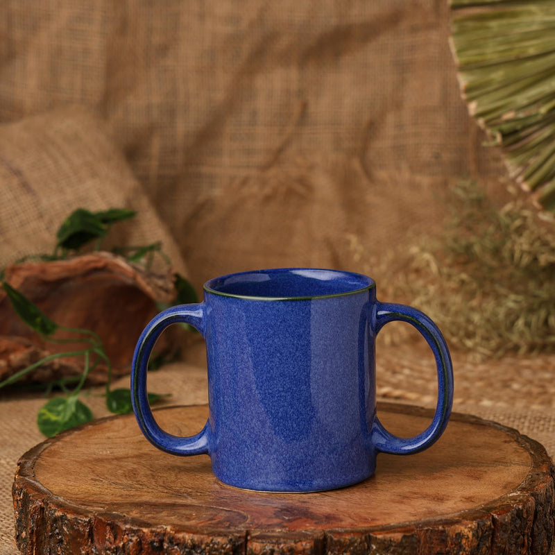 ANCIENTIMPEX Dual Handle Mug (Double Grip Mug) to Aid Tremors, Microwave Safe, 350 Ml Capacity (Elegant Blue)