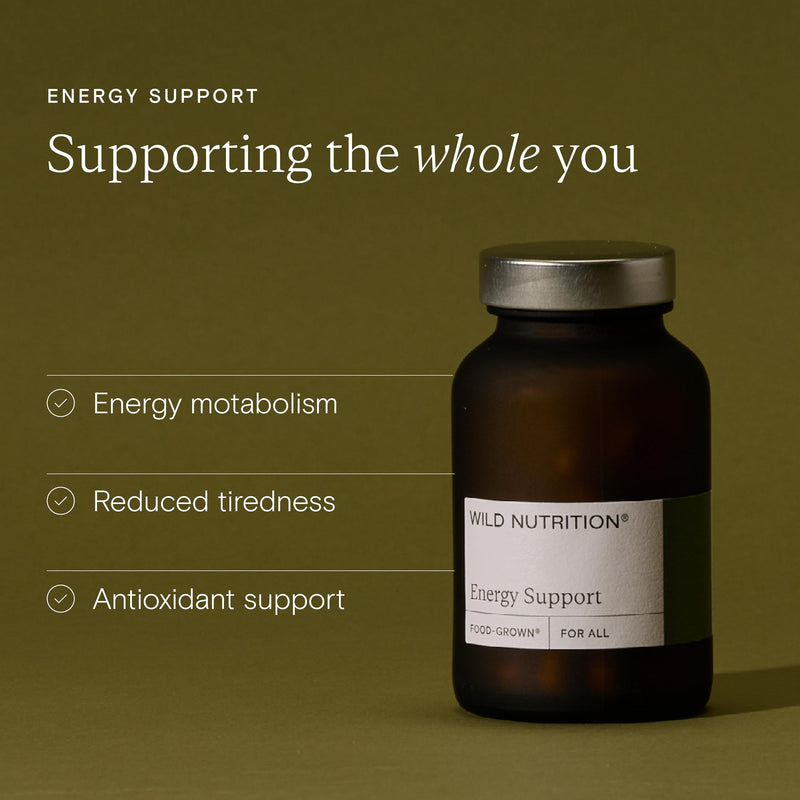 WILD NUTRITION Food-Grown Energy Support | with Iron, Vitamin C, and Magnesium - Ethically Sourced - Maintain Energy Levels + Immune Support - 60 Capsules