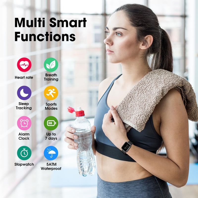 [Australia] - Fitness Tracker Watch with Heart Rate Monitor, Large Screen Activity Tracker with Pedometer, Sleep Monitor, Calories & Step Counter, 5ATM Waterproof Smart Watch for Women Men Fitness Watch for Sports Black 
