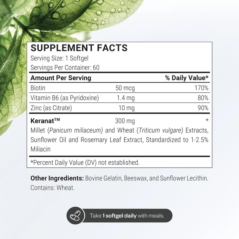Supersmart - Keranat (Advanced Formula with Biotin) - Hair Supplement for Volume & Growth - Hair Loss Vitamins | Non-GMO & Gluten Free - 60 Softgels