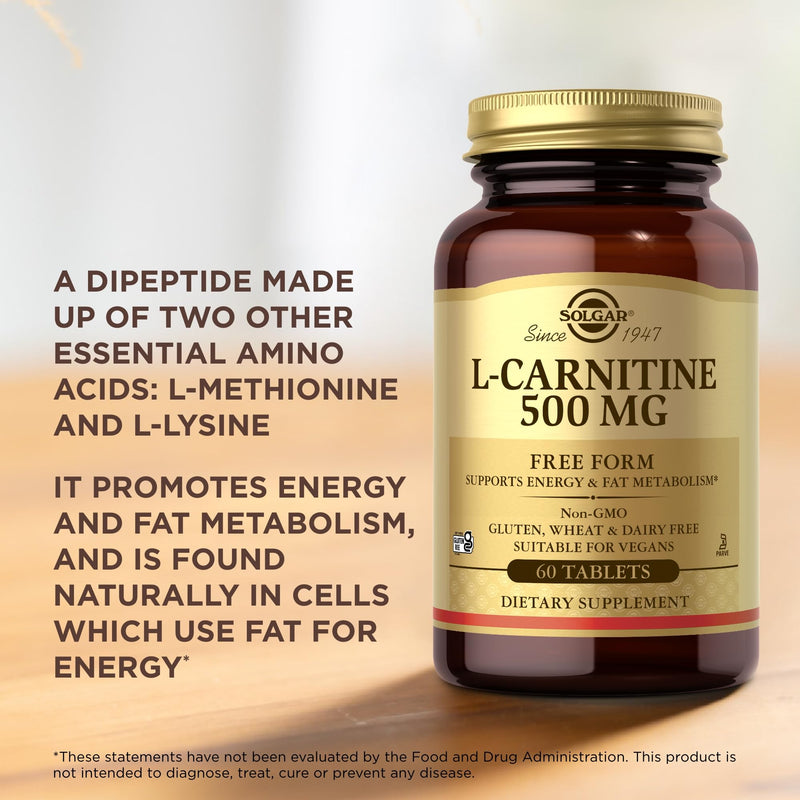 [Australia] - Solgar L-Carnitine 500 mg - 60 Tablets - Non-GMO, Vegan, Gluten Free, Dairy Free, Kosher - 30 Servings 