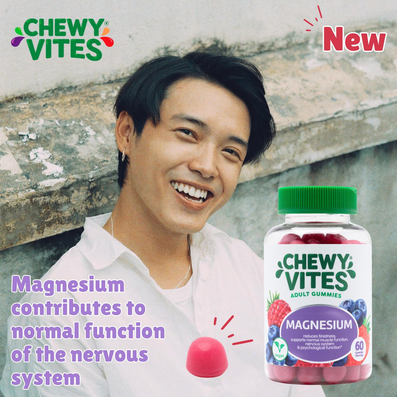 Chewy Vites Adult Gummies Magnesium Citrate 736mg Offering 82.5mg of Elemental Magnesium, 60 Vitamin Gummies, 2 Months Supply, Real Fruit Juice, Vegan, Berries Flavour