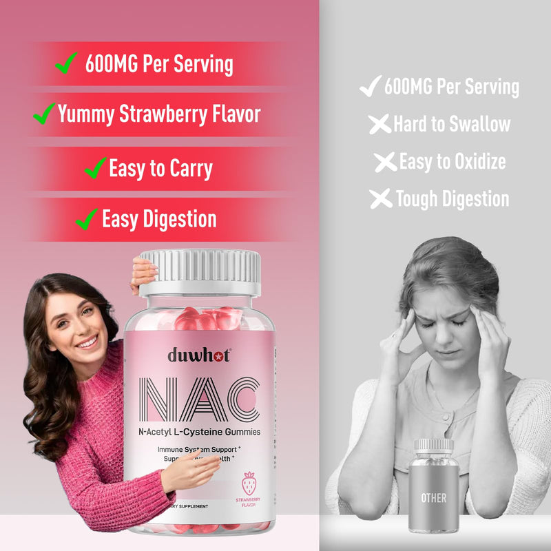 [Australia] - NAC Gummies 600mg, N Acetyl Cysteine Supplement NAC Chewable for Antioxidants & Immune Support, Lung & Liver Health, Natural Strawberry Flavor, 60ct 