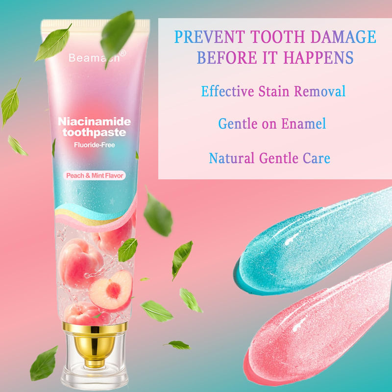 [Australia] - Niacinamide Whitening Toothpaste, Triple White Probiotic Whitening Toothpaste, Fluoride-Free| Sensitivity Relief | Fresh Breath & Stain Removal Formula | Sakura Peach Fragrance (2) 2 