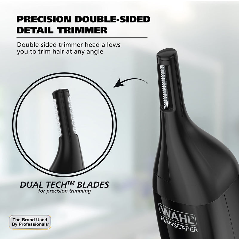 Wahl Manscaper Rechargeable Multipurpose Precision Detail Trimmer with Rotary Attachment Head for Hygienic Grooming of Hair Anywhere, for Eyebrows, Sideburns, Necklines, Ear, and Nose Hairs