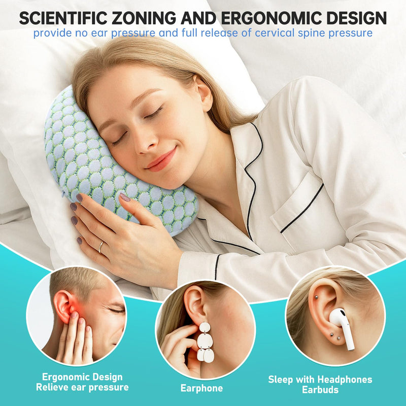 Ear Piercing Pillow for Side Sleepers - Donut Pillow with Holes for Ear Pain,Ear Side Sleeping Pillow for Adults CNH Ear Pain Relief Pressure Sores,Cotton O-Shaped Side Sleeping Green Pillow