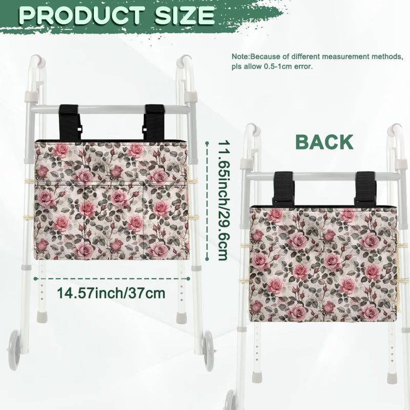 [Australia] - Rose Walker Bag for Rollator Walker Foldable Walker Storage Bag with Big Capacity Gifts for Seniors in Assisted Living Walker Accessories Rose 