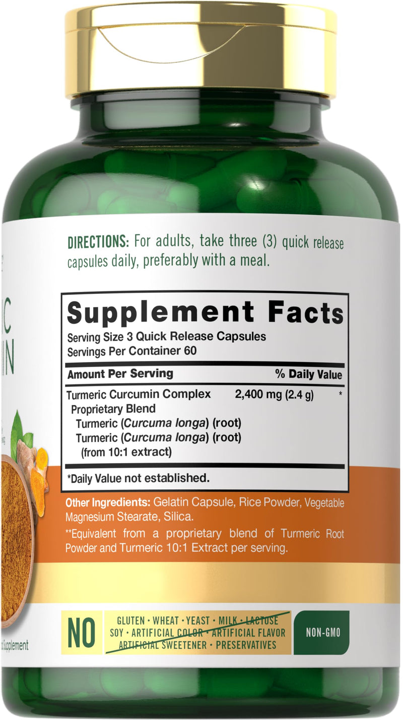 [Australia] - Carlyle Turmeric Curcumin Supplement 2400mg | 180 Powder Capsules | Herbal Complex | Non-GMO, Gluten Free Formula 