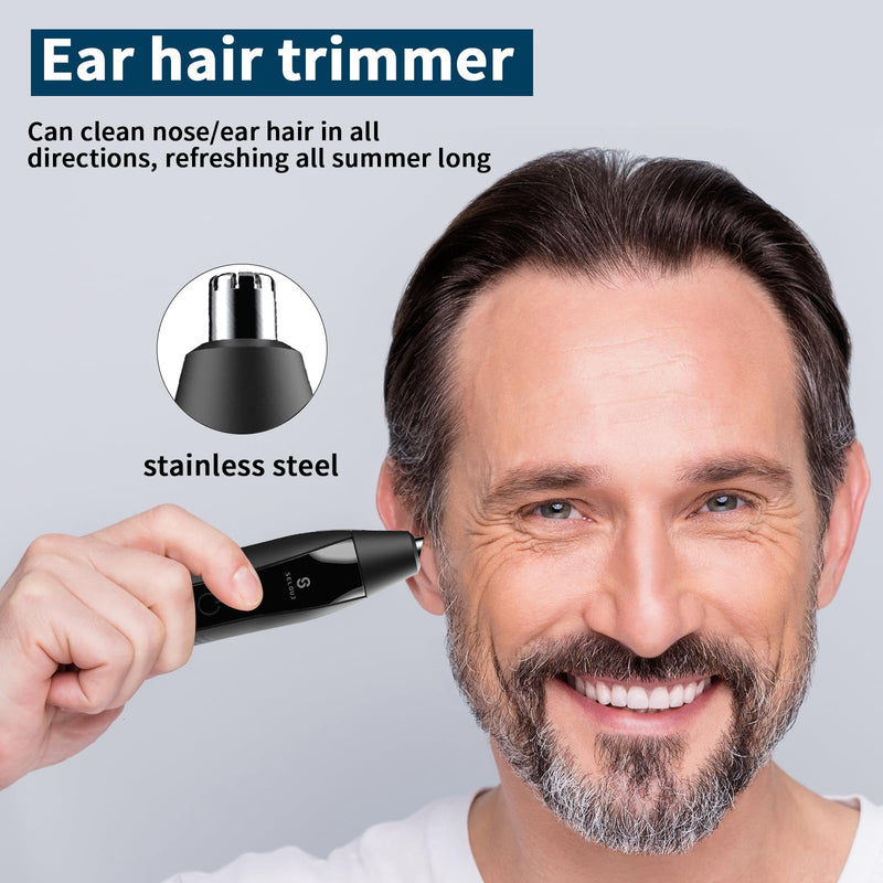 [Australia] - Ear and Nose Hair Trimmer for Men, 2025 Professional Painless USB Rechargeable Eyebrow & Facial Electric Hair Trimmer for Men Women, Powerful Motor, Dual Edge Blades, IPX7 Waterproof Easy Clean Black 