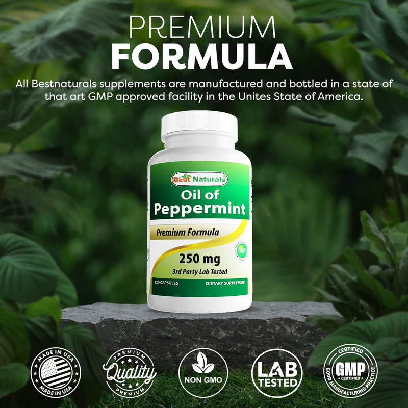[Australia] - Best Naturals Peppermint Oil Bowel Soothing Dietary Supplement, 250 mg, 120 Count 120 Count (Pack of 1) 