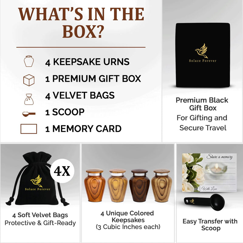 [Australia] - Metallic Wooden Print Small Urns for Human Ashes Keepsake - Mini Urn for Ashes Adult Male & Female - Keepsake Urns Set - Honor Your Loved One with Funeral Memorial Urn (Wooden, Set of 4) 