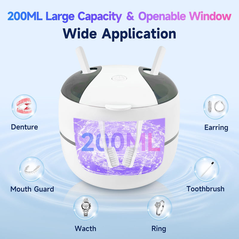 [Australia] - 2025 Ultrasonic Retainer Cleaner Machine for Dentures - 45kHz Retainer Cleaner Machine for Mouth Guards, Braces, Toothbrush Heads, Jewelry with 200ML Capacity, 24W & 4 Modes for All Dental Appliances 