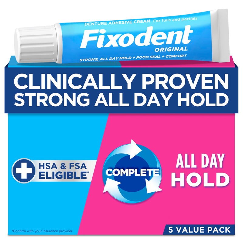 [Australia] - Fixodent Original Secure Denture Adhesive Cream for Full and Partial Denture Wearers, 2.4oz (Pack of 5) 