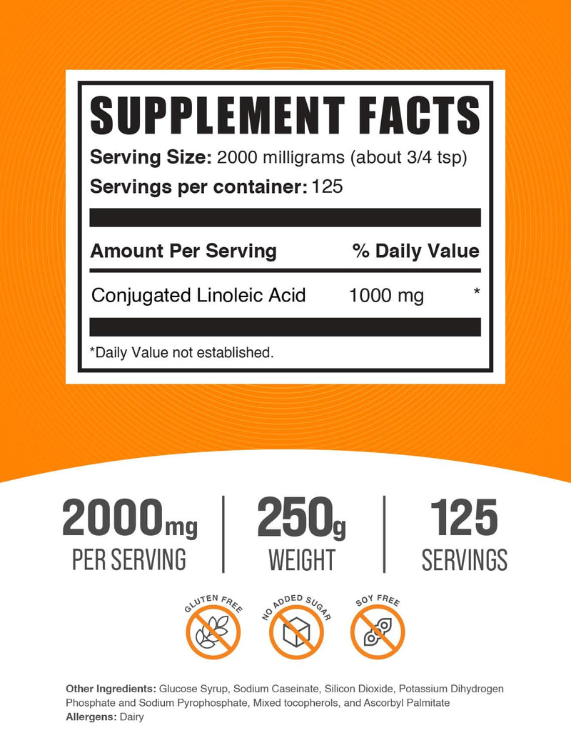[Australia] - BulkSupplements.com Conjugated Linoleic Acid Powder - CLA Conjugated Linoleic Acid, CLA Supplements, CLA Powder - Gluten Free, 2000mg per Serving, 250g (8.8 oz) (Pack of 1) 125 Servings (Pack of 1) 