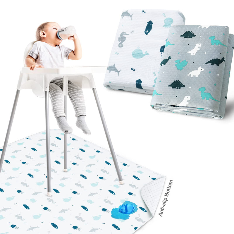 [Australia] - Splat Mat 2 Pack for Under High Chair & Arts & Eating Mess, Waterproof Baby Playtime Anti-Slip High Chair Mat for Floor or Table, Reusable & Portable Splash Mat for Under High Chair, 46" x 42" Gray 
