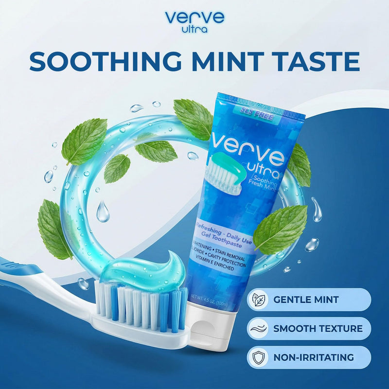 Verve Ultra SLS-Free Toothpaste with Fluoride Fresh Mint, SLS Free Toothpaste for Daily Use, Vitamin-E Enriched, Cruelty Free Cavity Protection, Made in USA, 4.5 oz