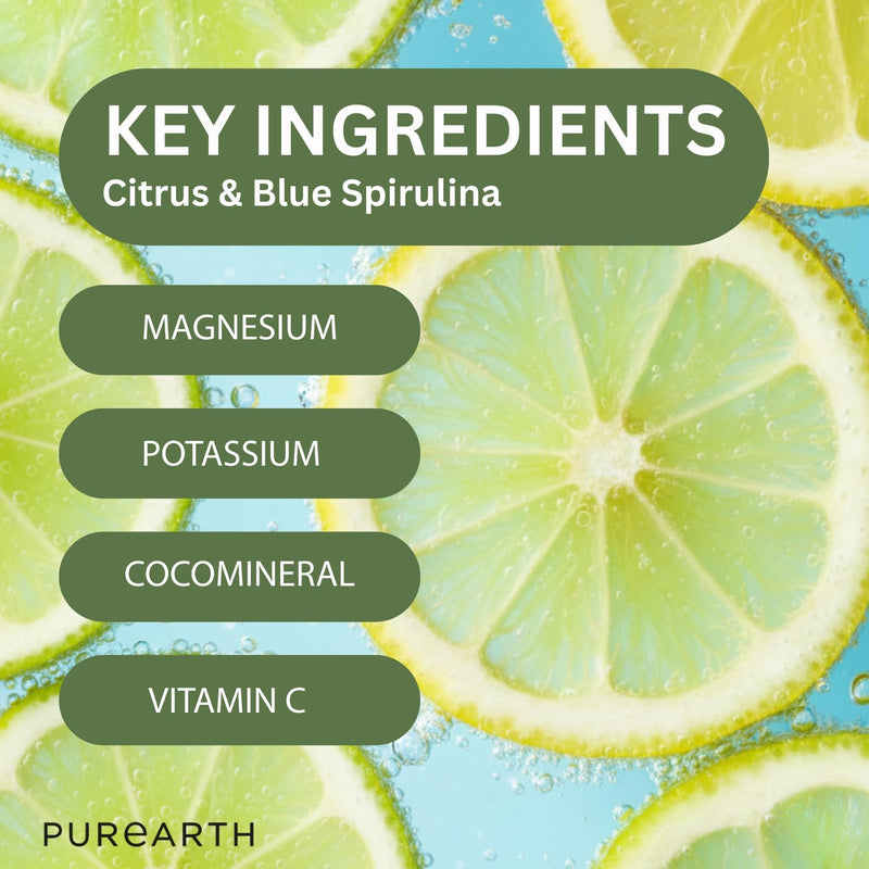 Purearth Electrolyte Hydration Drink – Citrus & Blue Spirulina 180g | Sugar Free Electrolyte Powder with Magnesium & Coconut Water | for Energy, Recovery & Muscle Function | 30 Servings