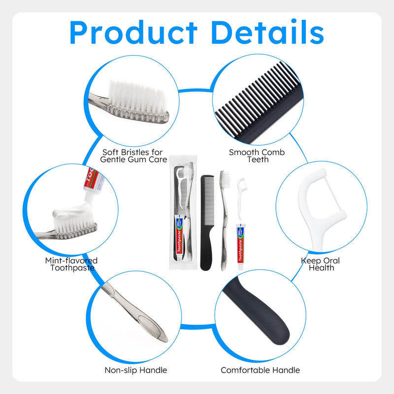 [Australia] - Travel Toothbrushes with Toothpaste, Disposable Toothbrushes, Hygiene Kits in Bulk with Floss Picks, Combs, Individually Packaged, Suitable for Home, Travel, and Hotels (100-PACK) 100 