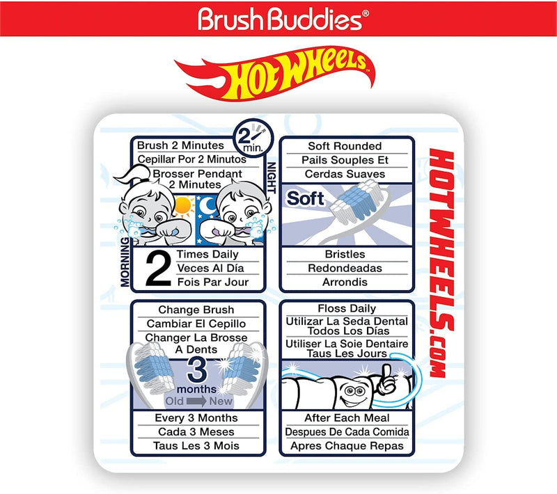 [Australia] - Brush Buddies Hot Wheels Toothbrush for Kids, Kids Toothbrushes, Toothbrush Pack, Soft Bristles for Kids, Toddler Ages 2-4, 6PK Multicolor 1 Count (Pack of 6) 