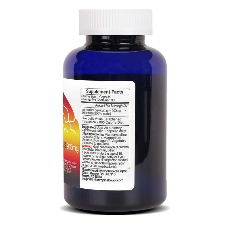 [Australia] - Nootropics Depot Horny Goat Weed Capsules | 200mg | 30 Count | Minimum 50% Icariin | Epimedium brevicornum 30 Count (Pack of 1) 