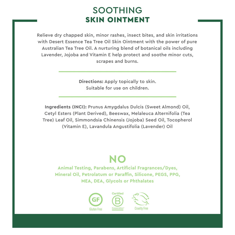 [Australia] - Desert Essence TEA TREE OIL SKIN OINTMENT ‚Äì Itch Relief, Rash Cream for Razor Burn - Soothing Balm with Lavender & Jojoba - Gluten & Cruelty-Free - 1 oz 1 Fl Oz (Pack of 1) 