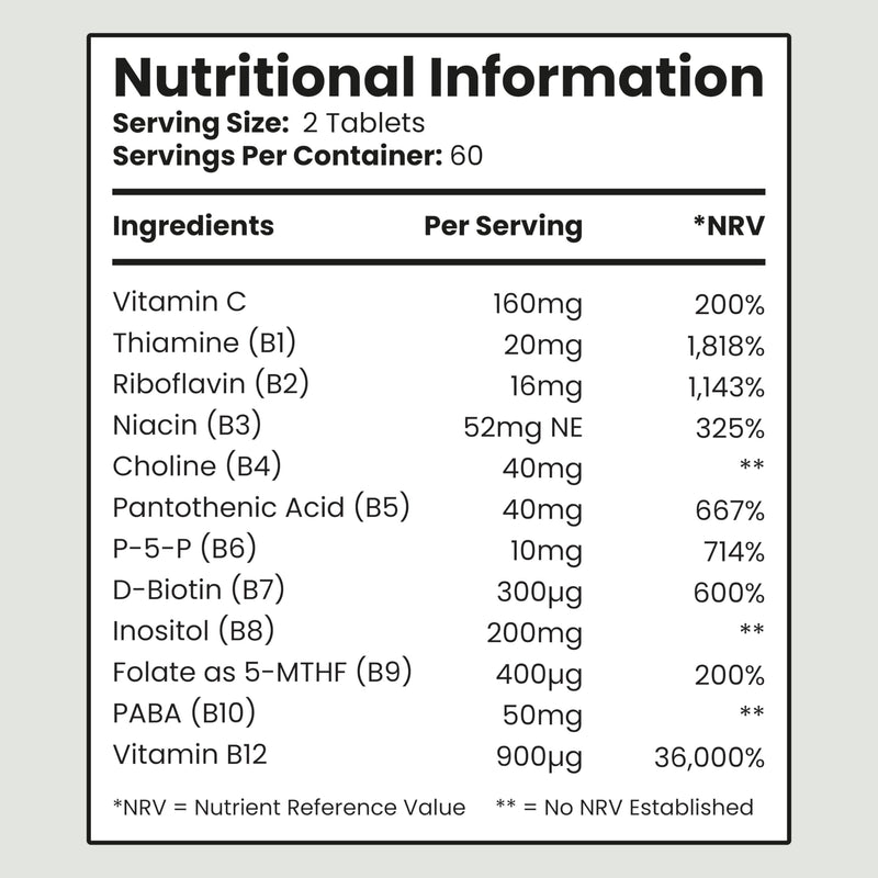 Vitamin B Complex High Strength Methylated B Vitamins | B6 Vitamins with Folate & B12 Supplements | Complete Complex with 12 Active Nutrients | Not Liquid Drops Or Spray | Vitabright 120 count (Pack of 1)