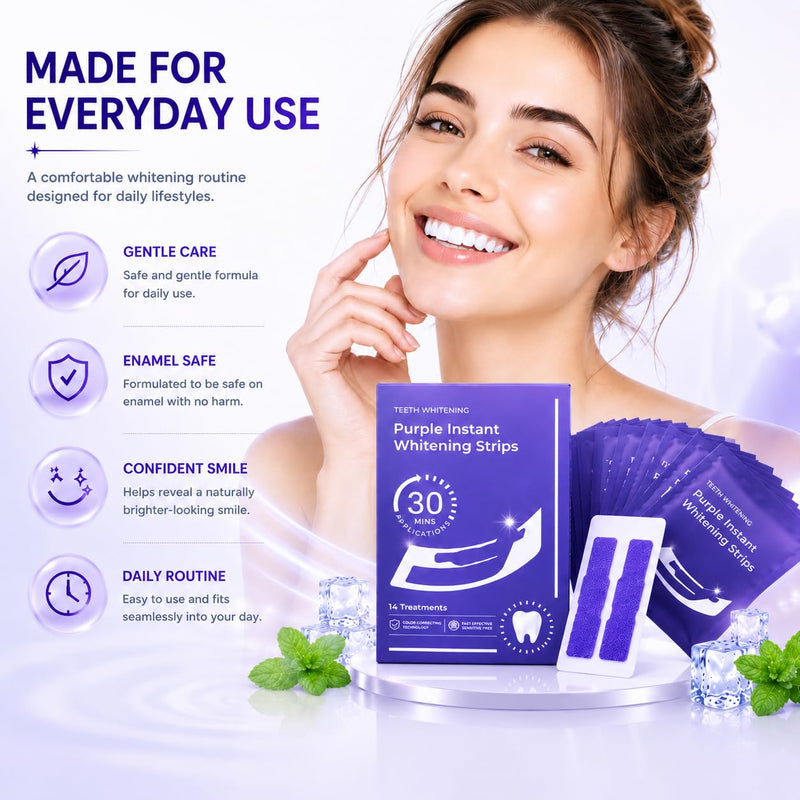 Teeth Whitening Strips for Sensitive Teeth - 14 Strips, 7 Treatments | Enamel Safe Peroxide Formula | Removes Coffee, Tea & Smoking Stains | Non-Slip, Easy to Use | Mint Flavor