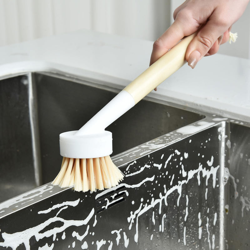 [Australia] - ALINK Dish Brush with Handle and 3 Replacement Heads, Pot and Pan Cleaning Scrub Brush for Kitchen, Sink, Stove, Cast Iron Scrubber Dish Brush with 3 Replacement Heads 