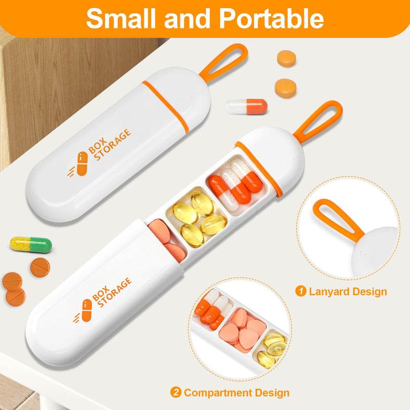 Toplive Travel Pill Organizer, Portable Pill Container Mini Daily Pill Organizer, Small Pill Case Travel Medicine Organizer Pocket Vitamin Supplement Fish Oil Box, White Orange 1 Pack